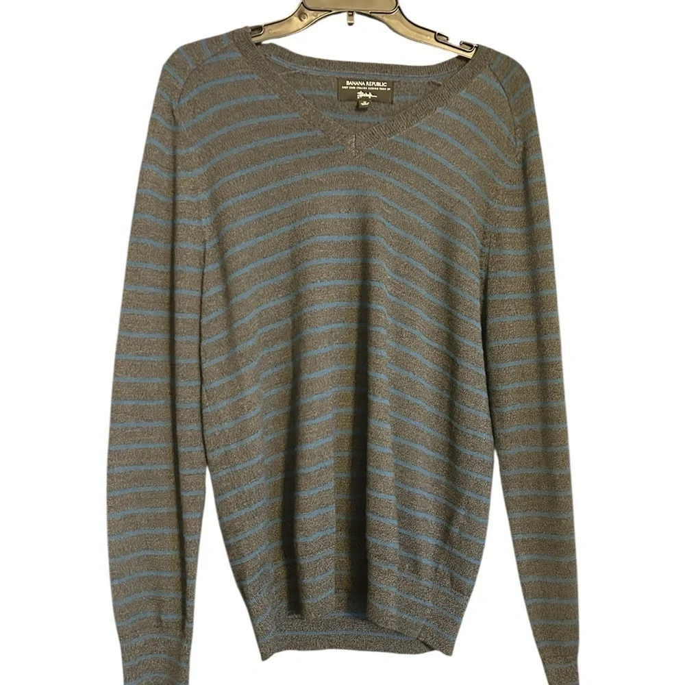 Banana Republic Blue and Gray Striped Sweater